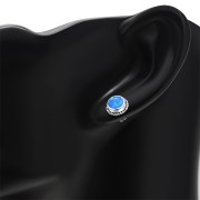 Synthetic Opal Round Stud Silver Earrings - e369